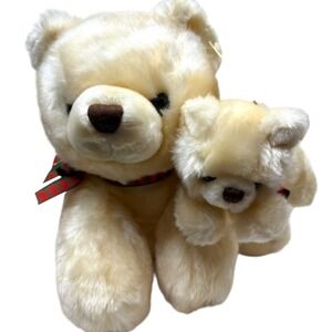 RBI Cream Mother & Baby Bear Plush Stuffed Animal Christmas Holiday Ribbon Tag